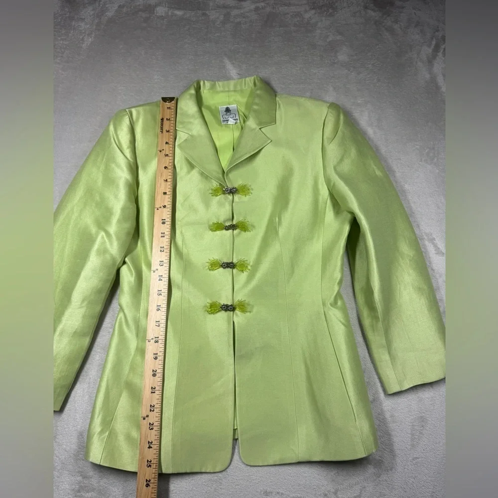 Rare Vintage Gemma Kahng New York Green Silk Cotton Blend Blazer Skirt Set 8